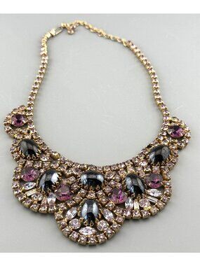 Vintage Statement Necklace Schauer Fifth Avenue Black Cabochon Pave Rhinestones